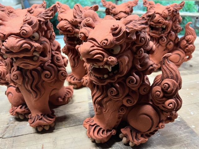 シーサー やちむん 沖縄 - アトリエR 立シーサーペア（プチ）赤土